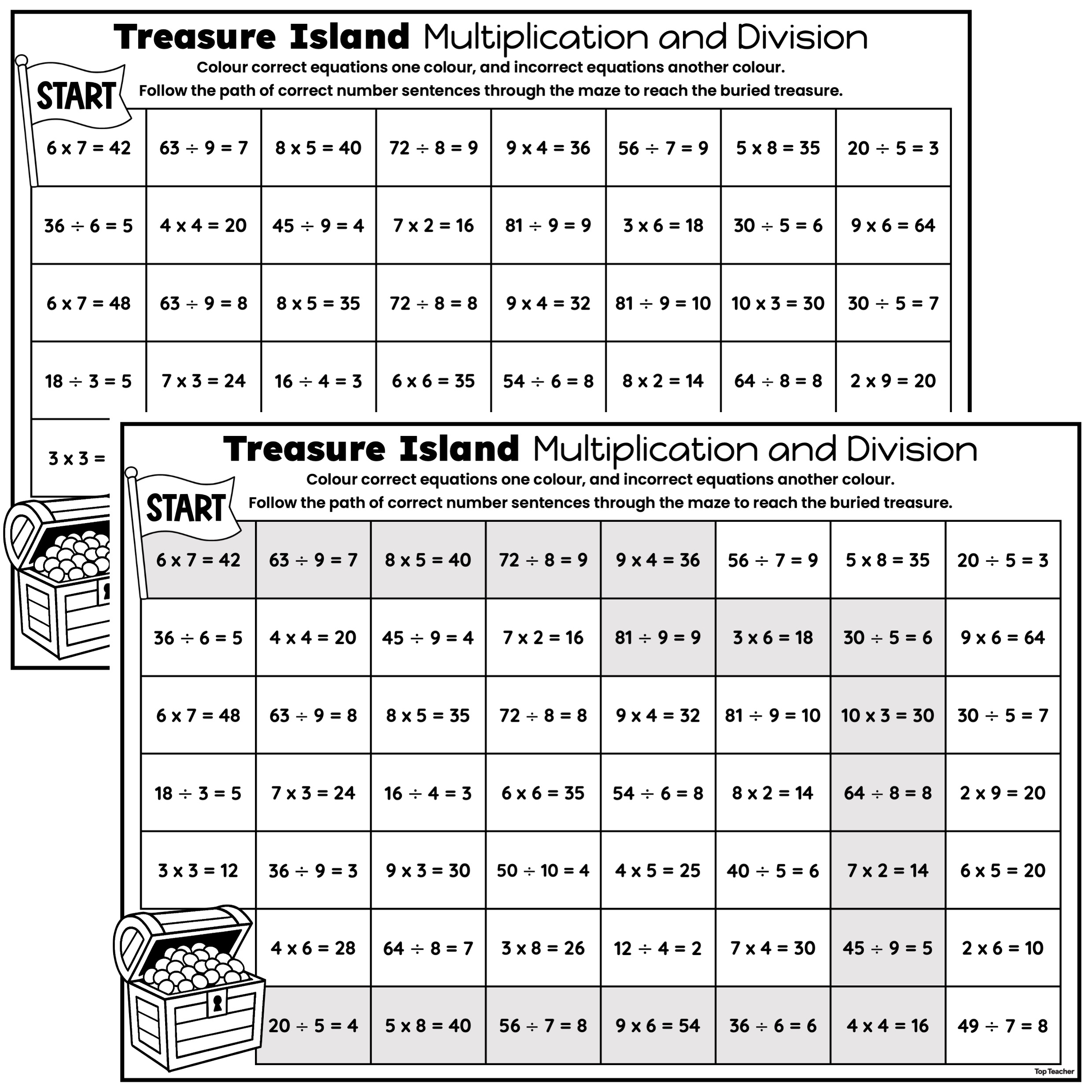 Treasure Island: Multiplication and Division Worksheet - Top Teacher
