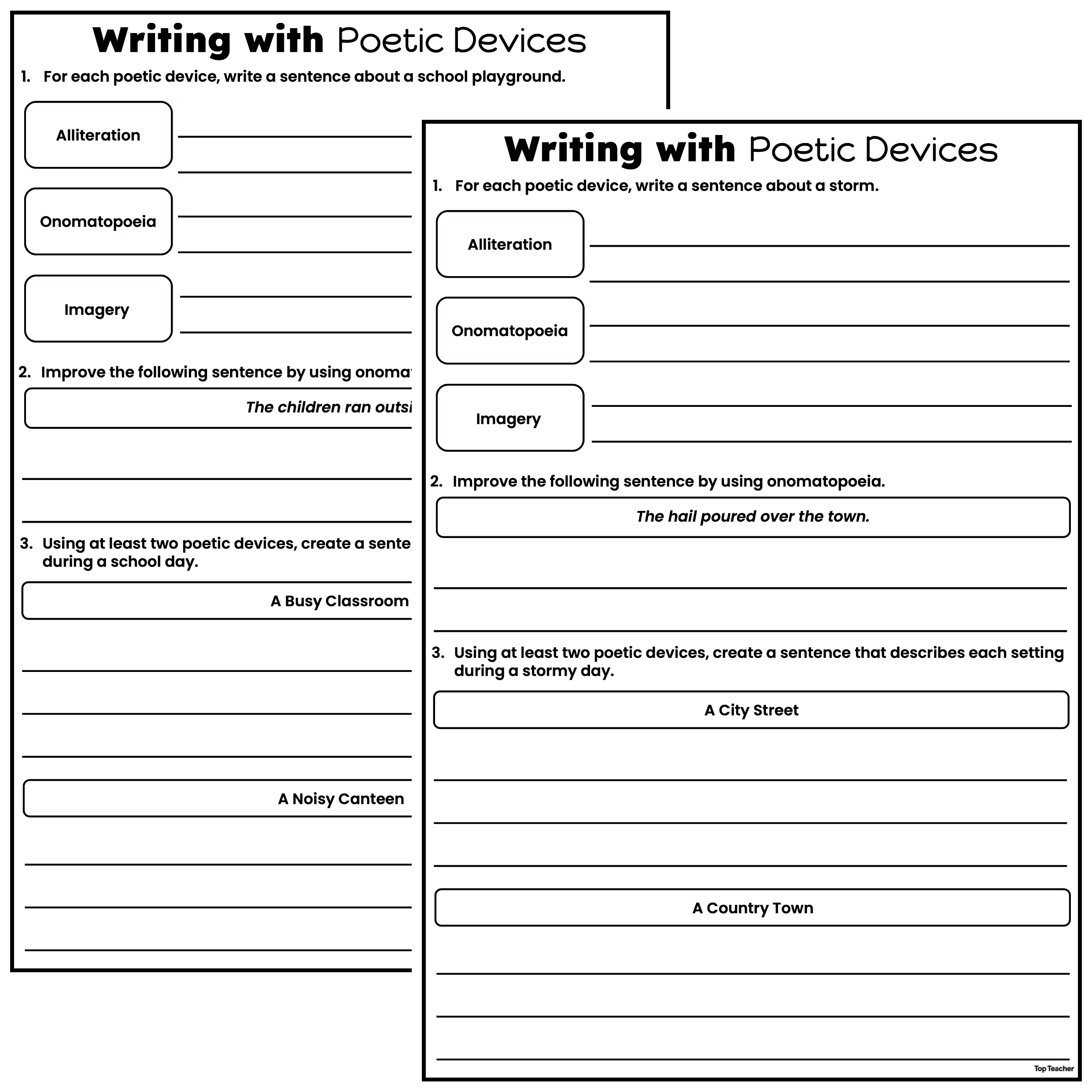 Poetic Devices Worksheet