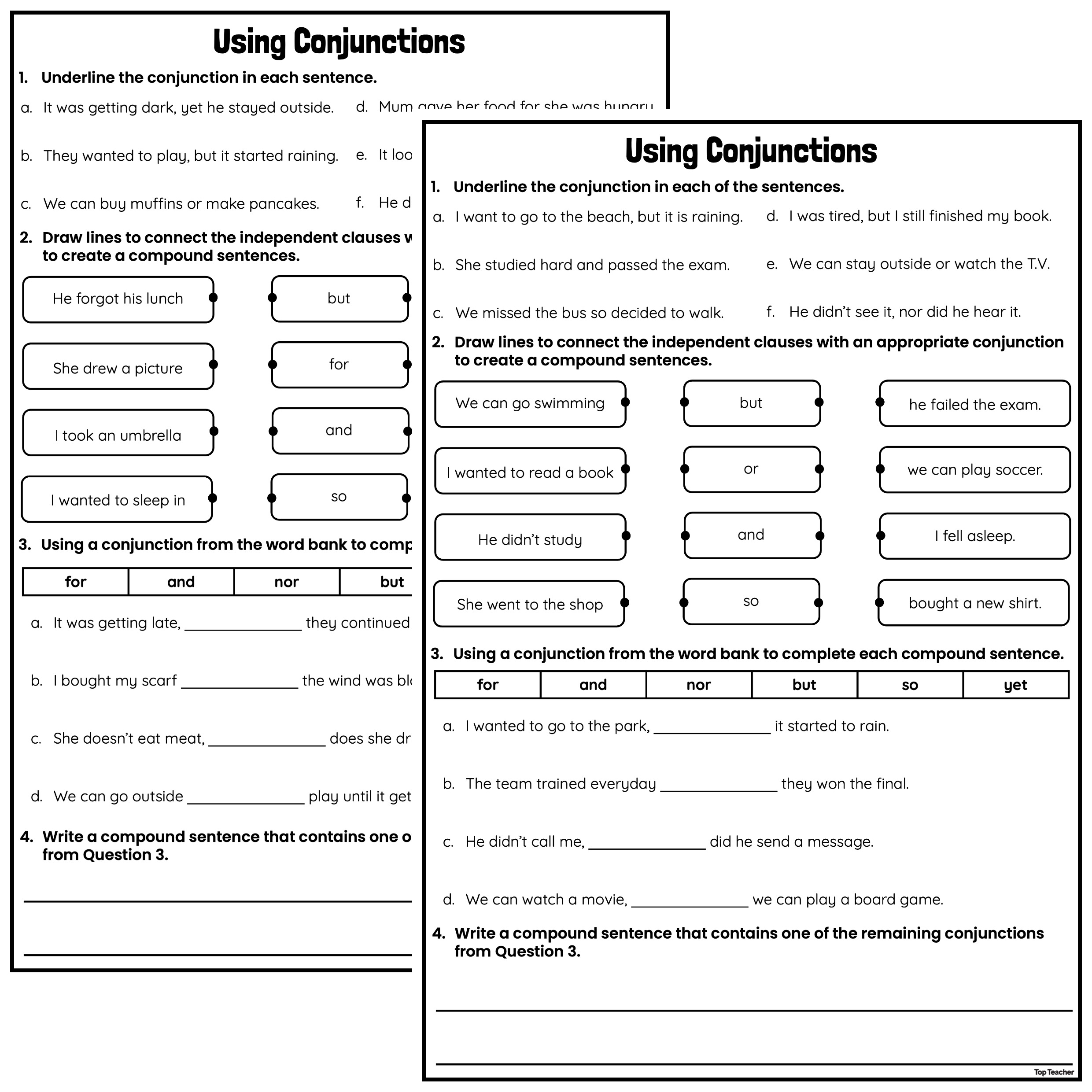 Combining Sentences Using Conjunctions Worksheet Grammargrammargrammar