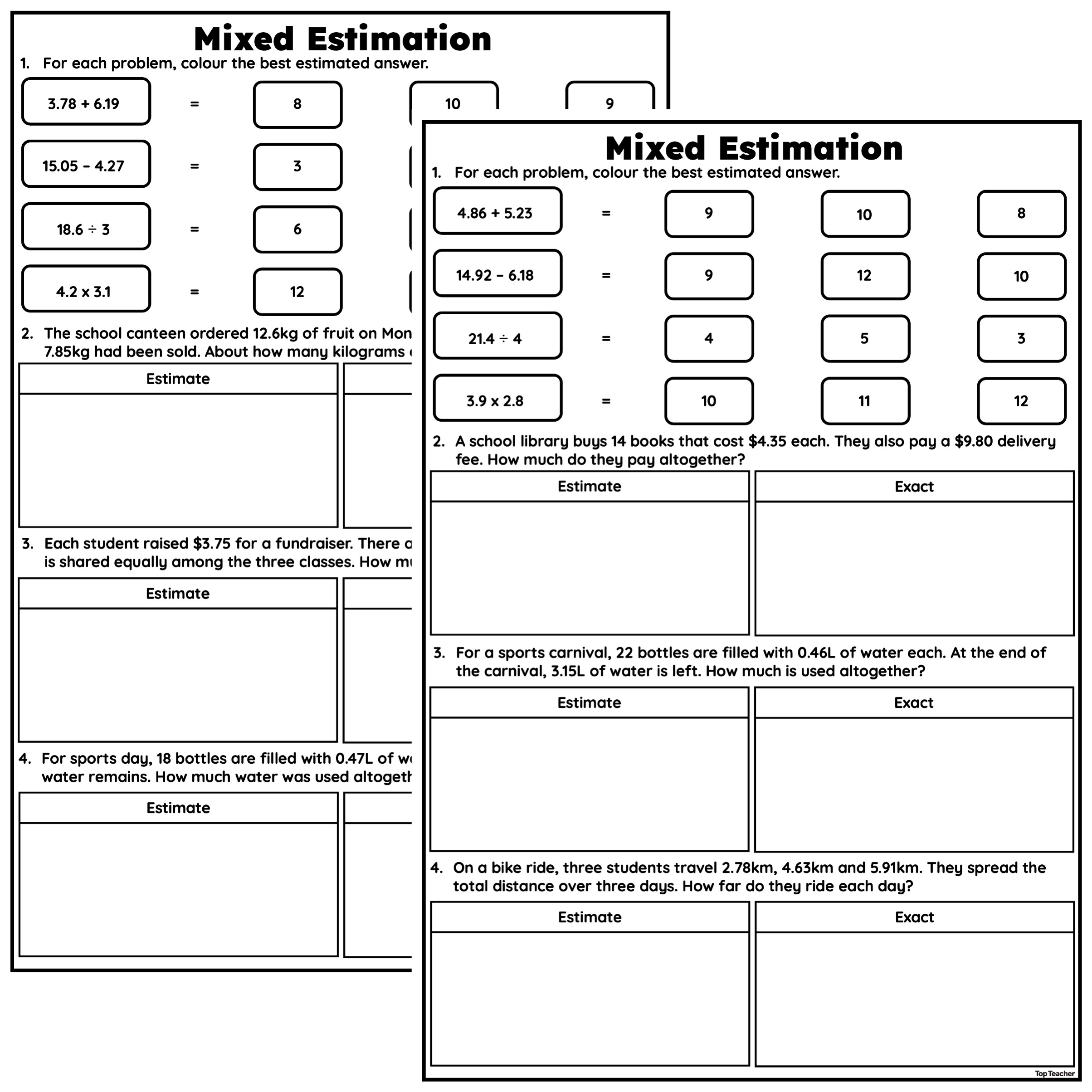 Mixed Estimation Worksheet - Top Teacher