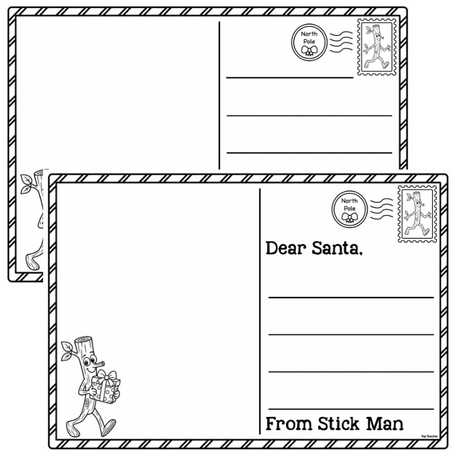 Stick Figure Images Stick Man Book Response Worksheet: Christmas Postcard - Top Teacher
