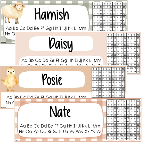 Alphabet Desk Mats Hundred Chart Boho Farm - Top Teacher