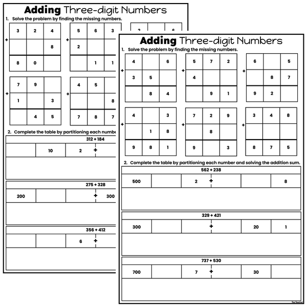 Adding Three Digit Numbers Worksheets - Top Teacher