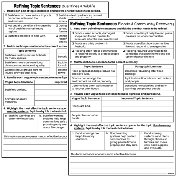 Refining Topic Sentences Worksheets - Top Teacher