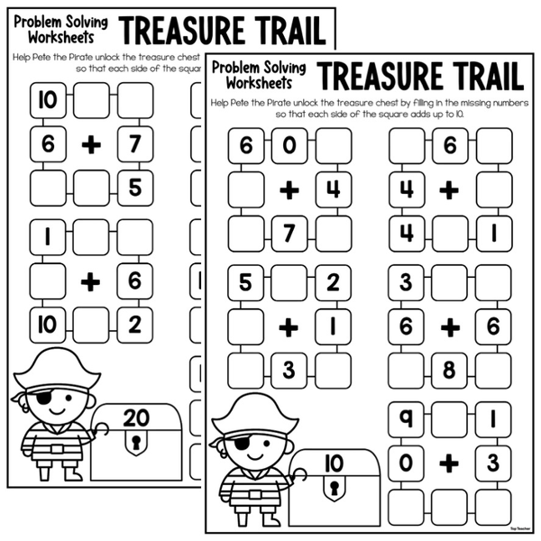 Problem Solving Worksheets: Treasure Trail Addition - Top Teacher