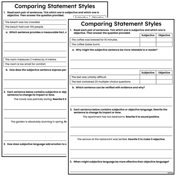 Comparing Statement Styles Worksheets - Top Teacher