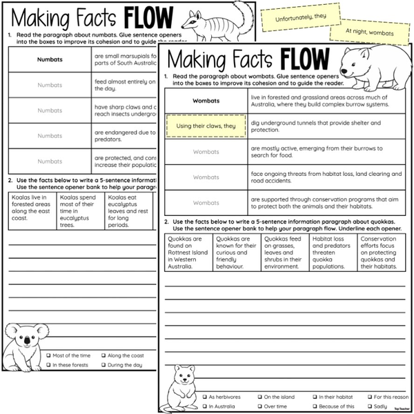 Making Facts Flow: Paragraph Cohesion Worksheets - Top Teacher