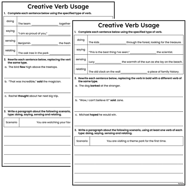 Creative Verb Usage Worksheets - Top Teacher