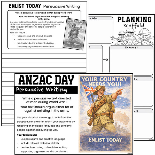 ANZAC Day Persuasive Writing Activity Save Our Soldiers - Top Teacher
