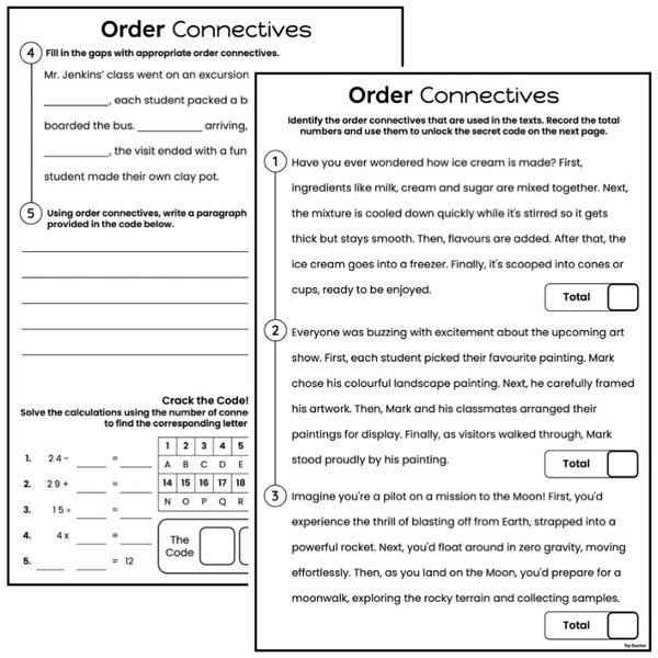 Adding Ideas Text Connectives Code Breaker Worksheets - Top Teacher