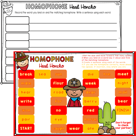 Homophone Head Honcho Game - Top Teacher