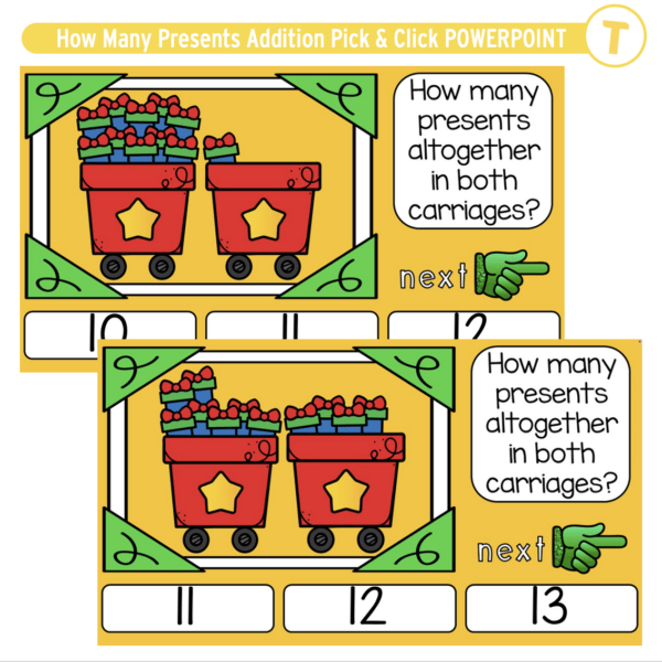 How Many Presents Addition Pick & Click POWERPOINT - Top Teacher