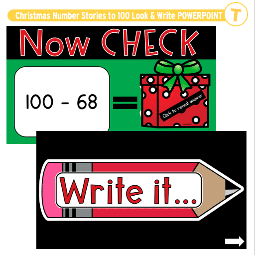 Christmas Number Stories to 100 Look & Write POWERPOINT - Top Teacher
