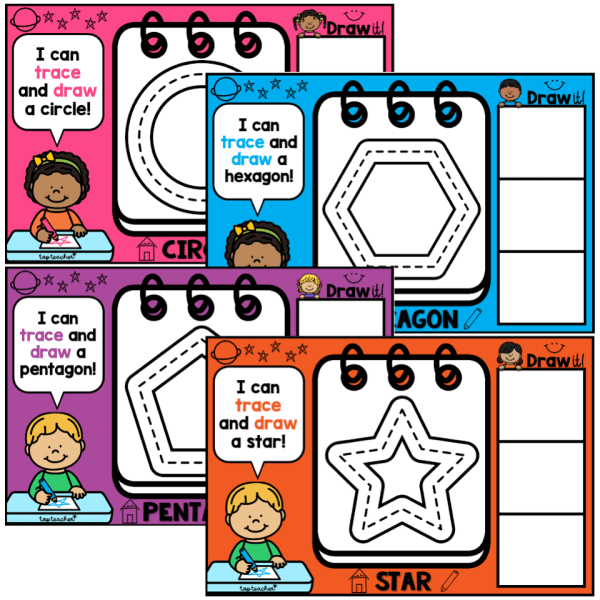 2D Shapes Task Cards: Trace It, Draw It - Top Teacher