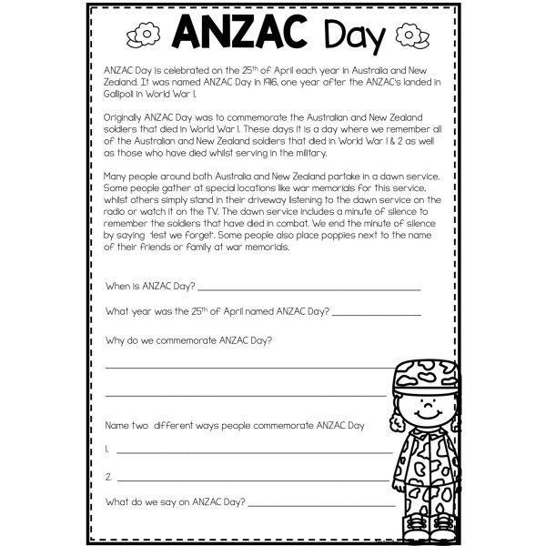 ANZAC Day Comprehension Worksheet - Top Teacher