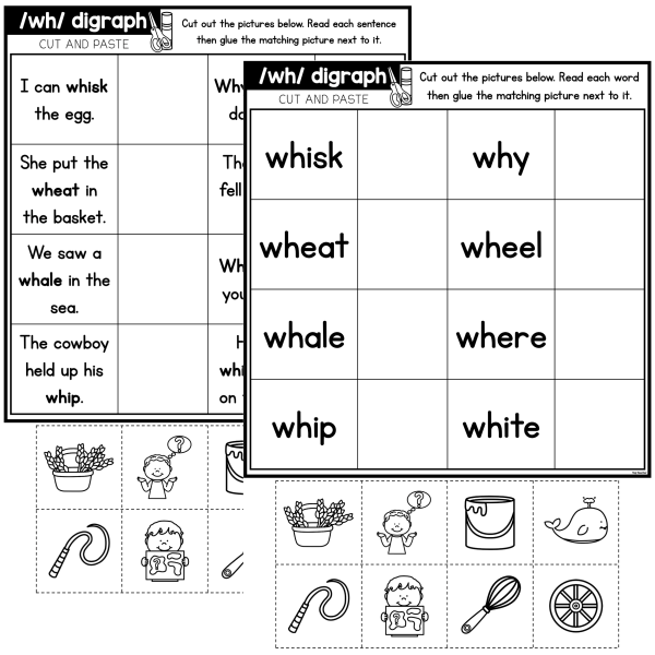 WH Digraph: Cut & Paste Worksheets - Top Teacher