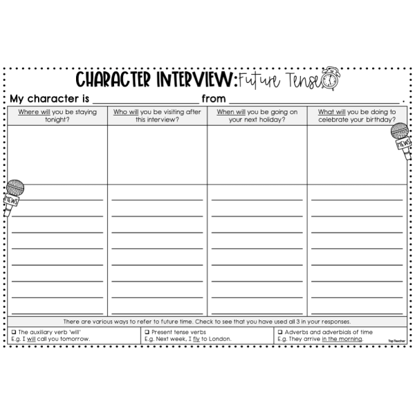 Character Interview: Future Tense Worksheet - Top Teacher