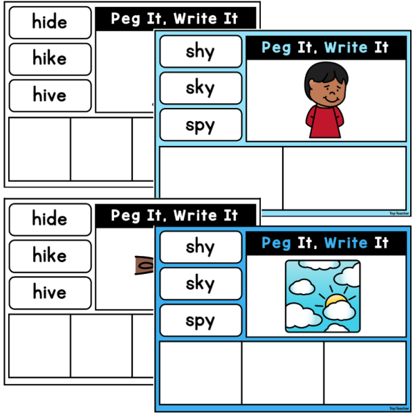 Peg It, Write It Task Cards: /ie/ - Top Teacher