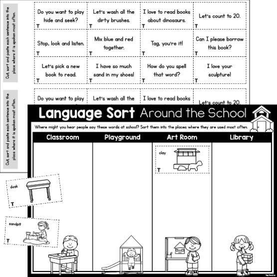 Language Sort: Around the School Worksheets - Top Teacher