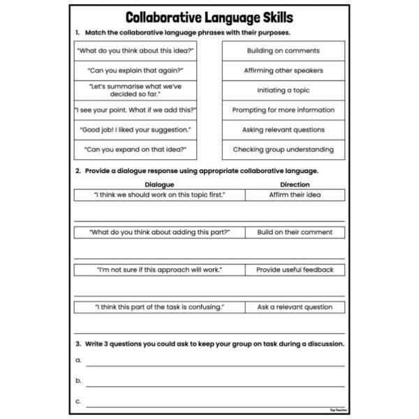 Collaborative Language Skills Worksheets - Top Teacher