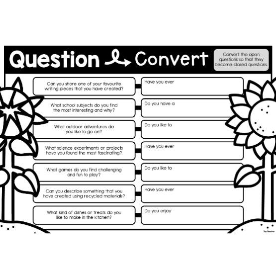 Question Convert: Open to Closed Worksheets - Top Teacher