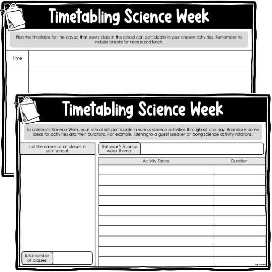 Timetabling Science Week Worksheets - Top Teacher