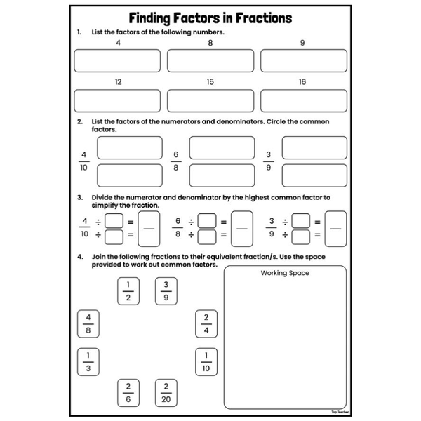 Finding Factors in Fractions Worksheets - Top Teacher