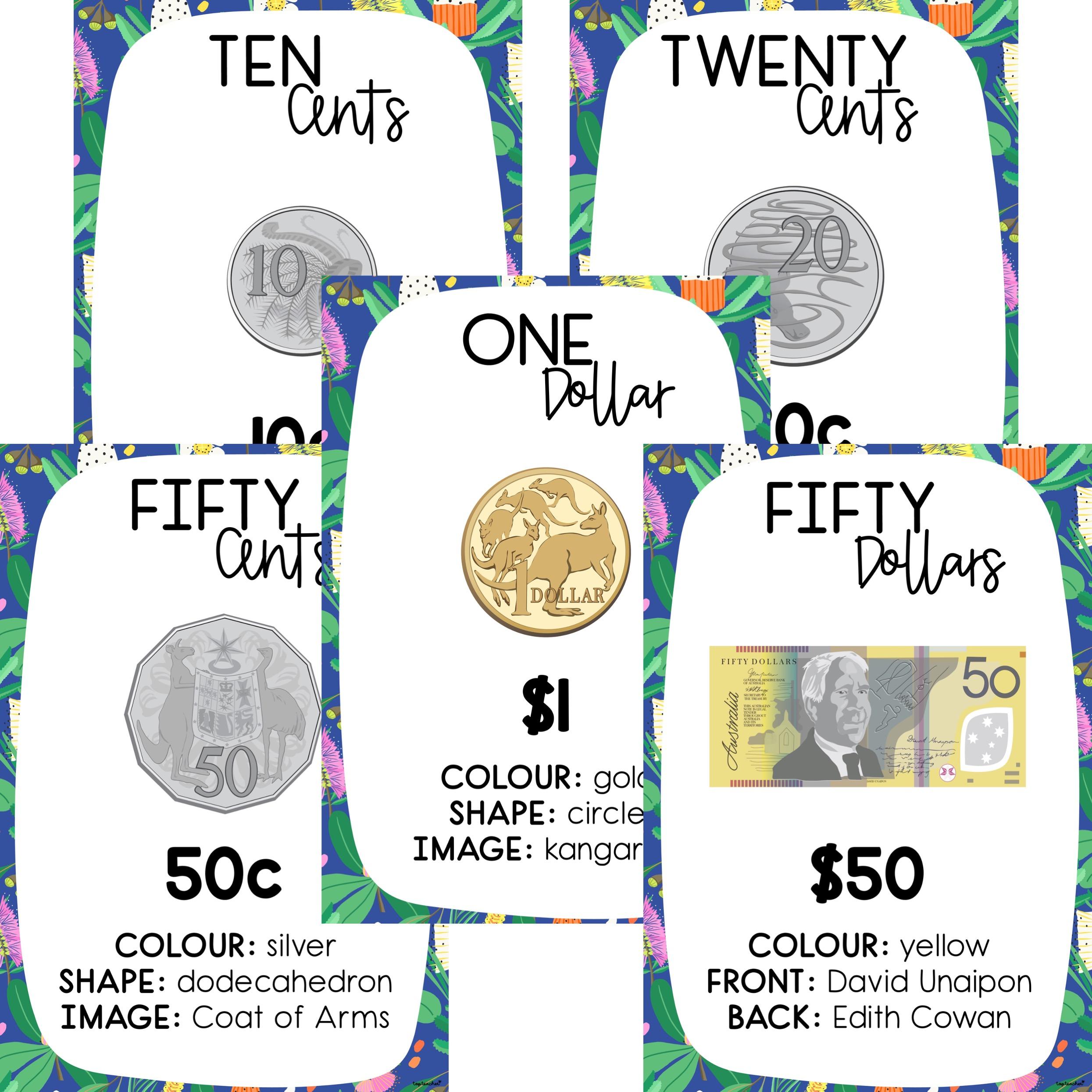 Australian Money Information Posters Let’s Bloom Print - Top Teacher