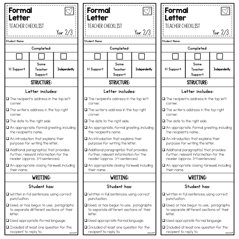 Formal Letters Checklist.pdf Formal Letter Writing Teacher Checklist - Top Teacher