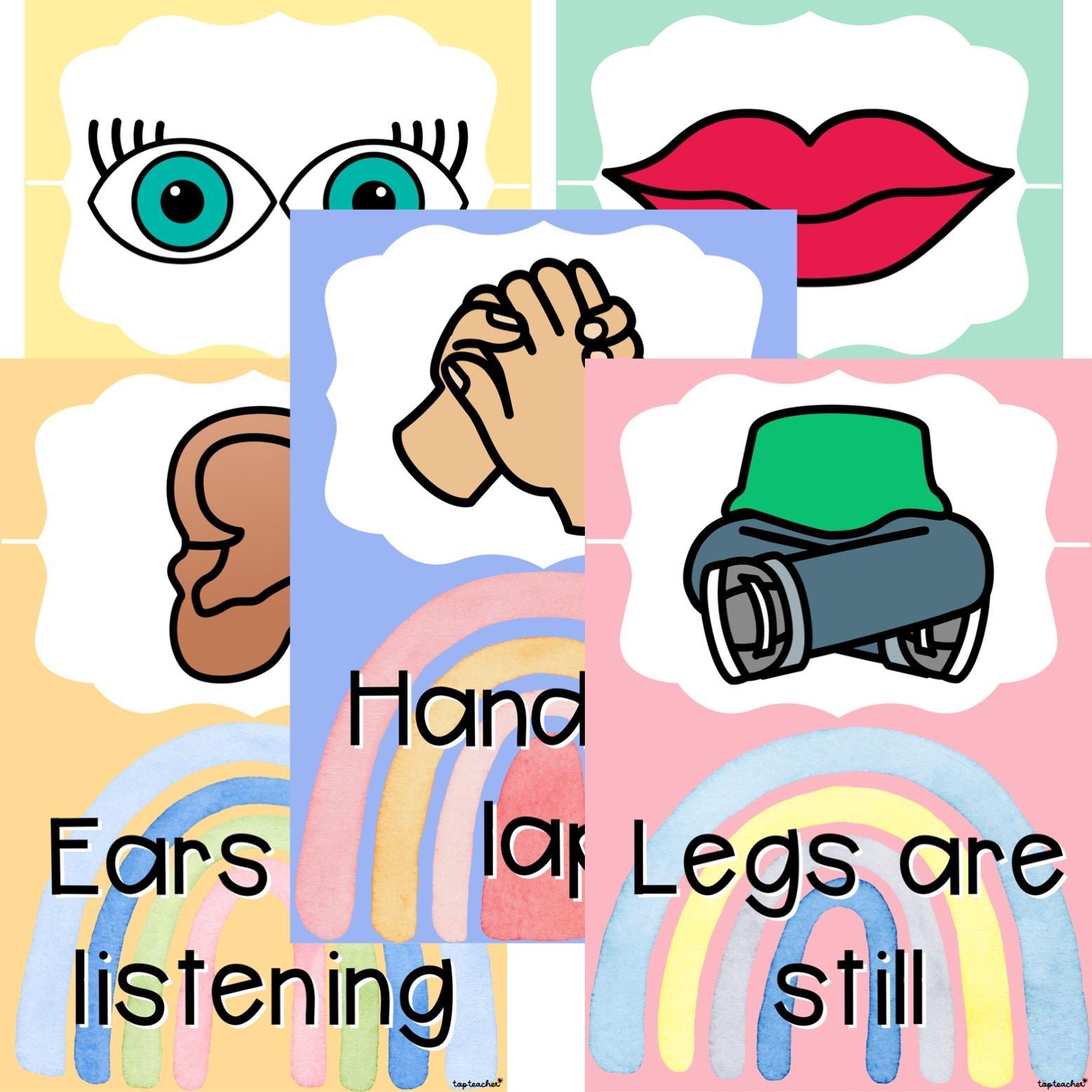 Whole Body Listening Posters Rainbow - Top Teacher