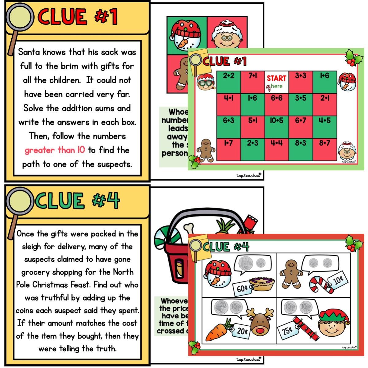 Year one math mystery christmas maths mystery: who stole santa's sack? (easy) - top teacher