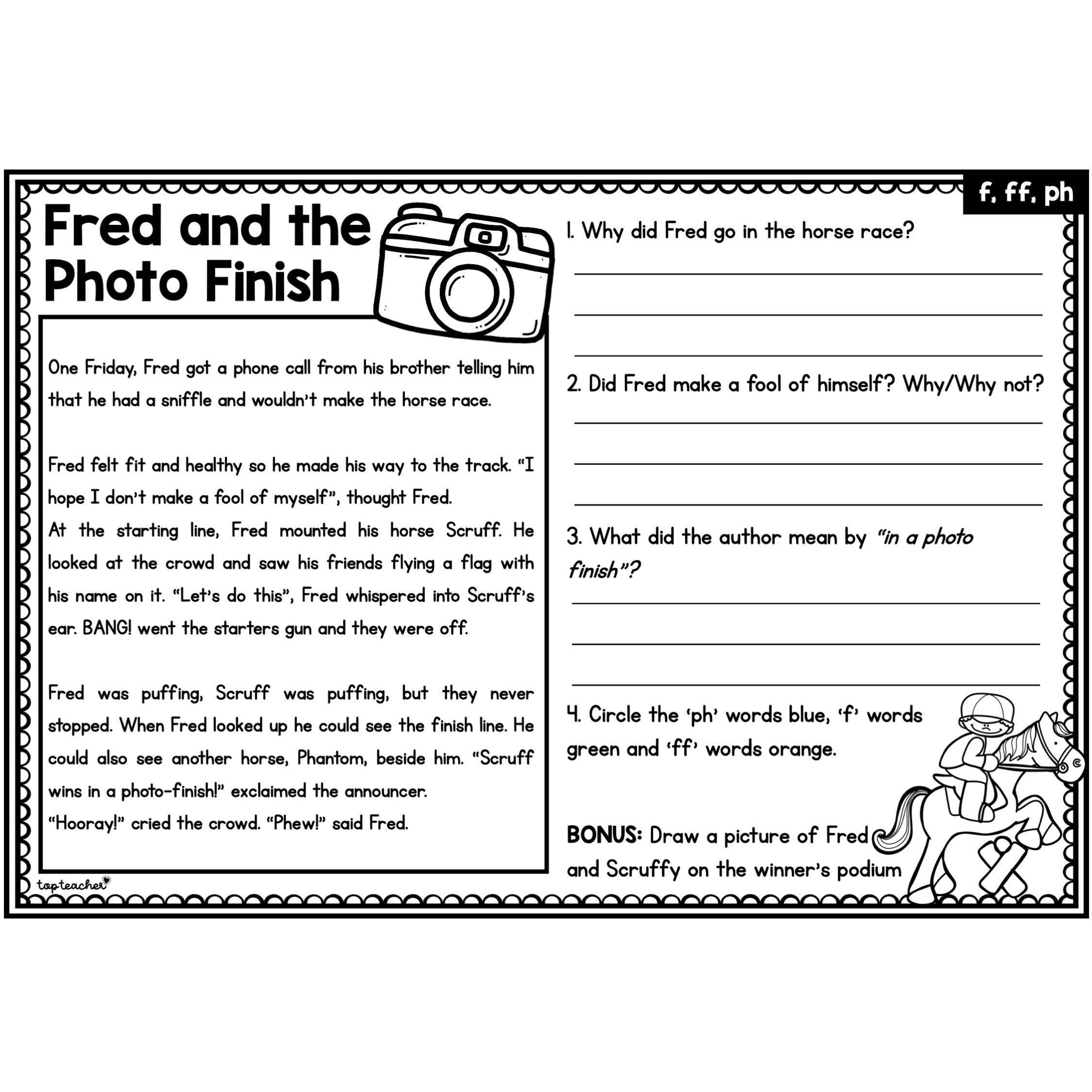 Reading & Comprehension Passage: f, ff, ph - Top Teacher