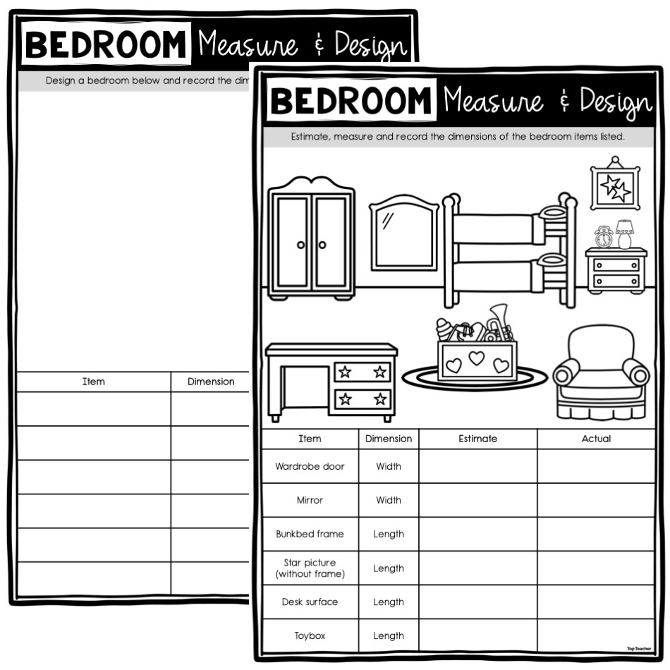 Measurement Design Task Bedroom Measure & Design Worksheets - Top Teacher