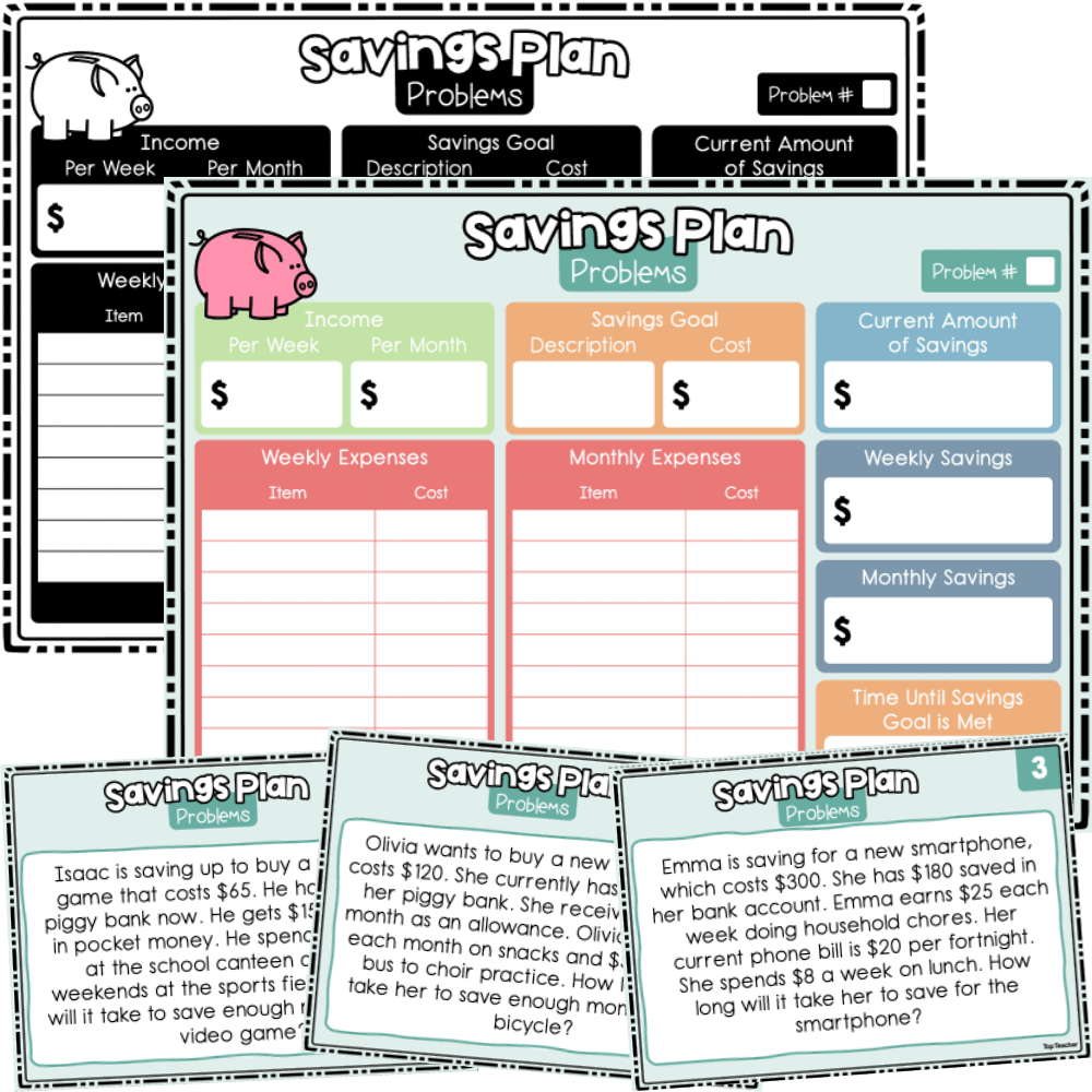 Savings Plan Task Cards - Top Teacher