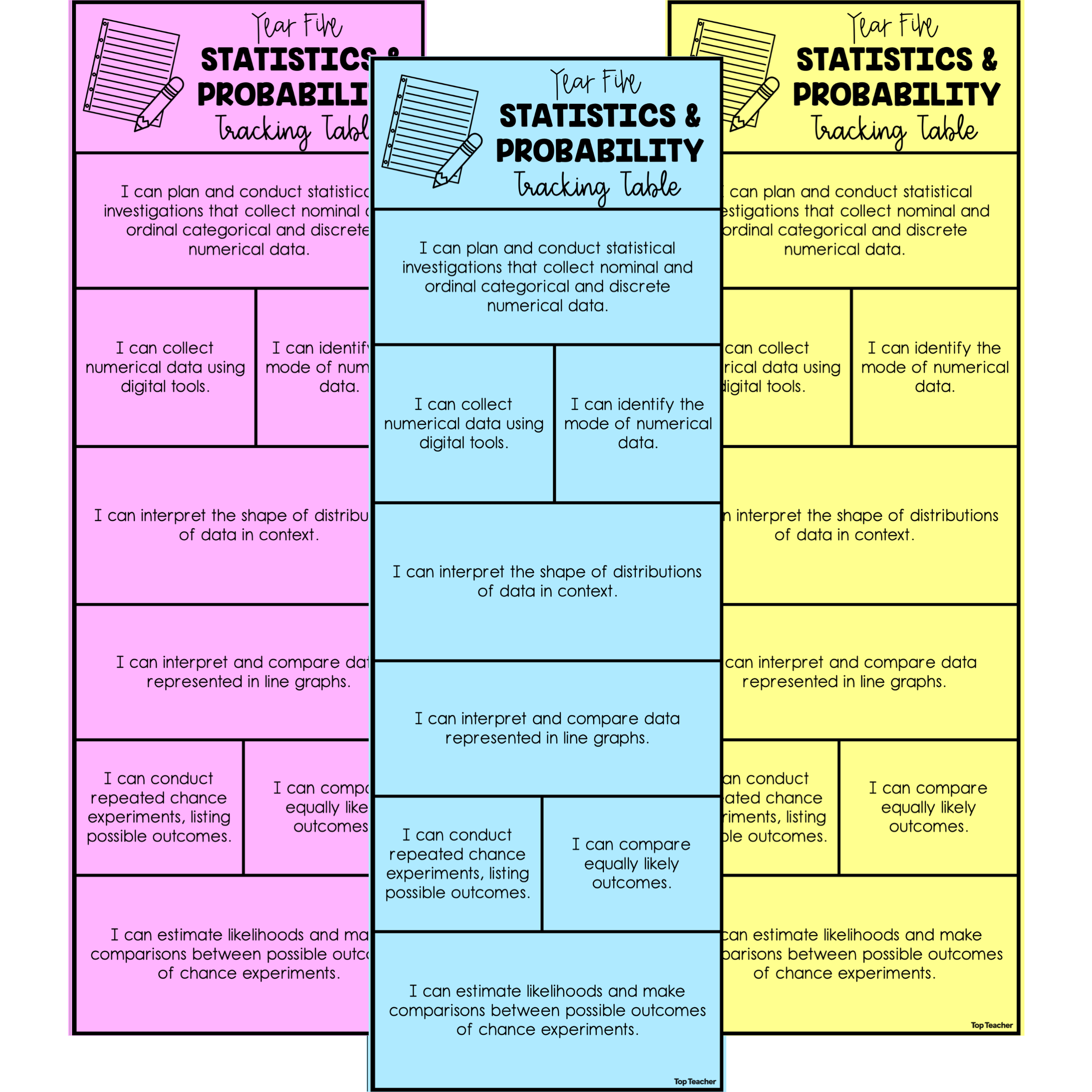 Statistics & Probability Strand Tracking Table: Year 5 - Top Teacher