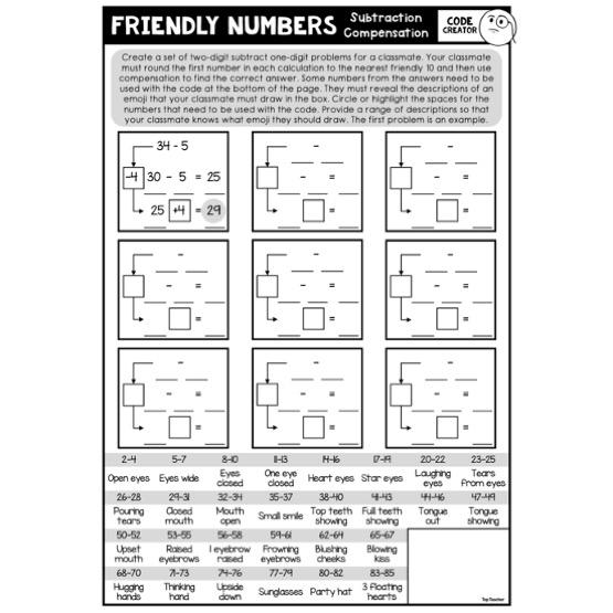 Friendly Numbers with Compensation Subtraction Emoji Code Creator ...