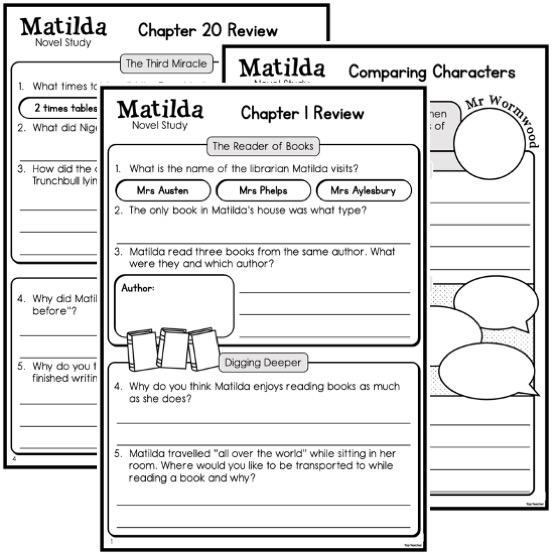 Matilda Book Review Worksheets - Top Teacher
