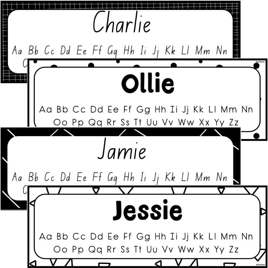 Alphabet Desk Mats Name Monochrome - Top Teacher