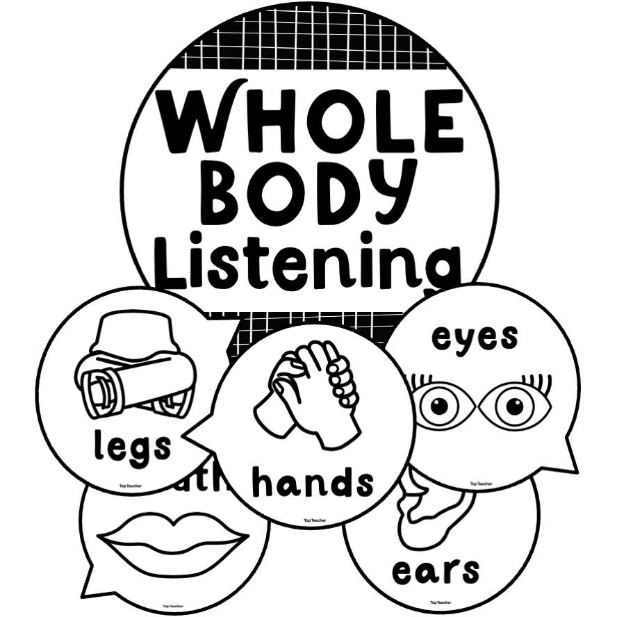 Whole Body Listening Display Monochrome - Top Teacher