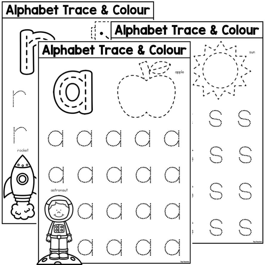 Alphabet Trace & Colour Worksheets PACKAGE - Top Teacher