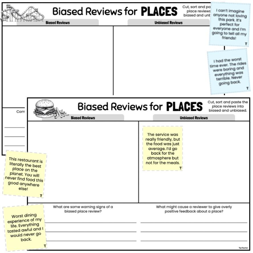 Biased And Unbiased Worksheets Bias And Unbiased Worksheet