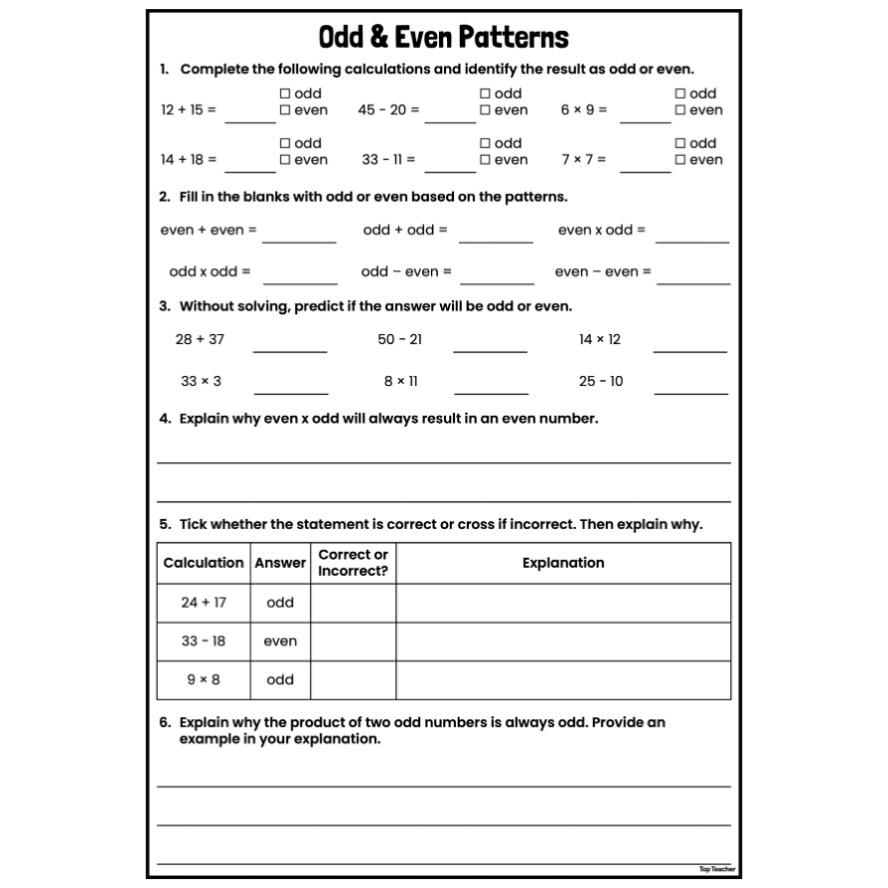 Odd & Even Patterns Worksheets - Top Teacher
