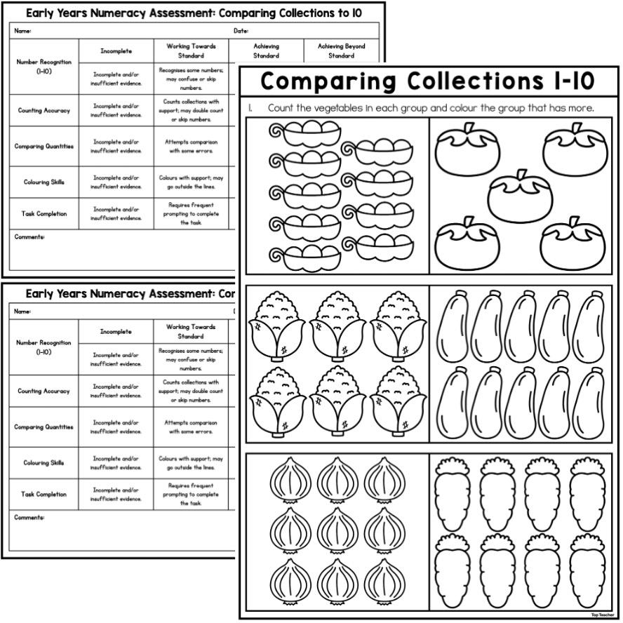 Comparing Collections 1-10 Numeracy Assessment: Early Years - Top Teacher