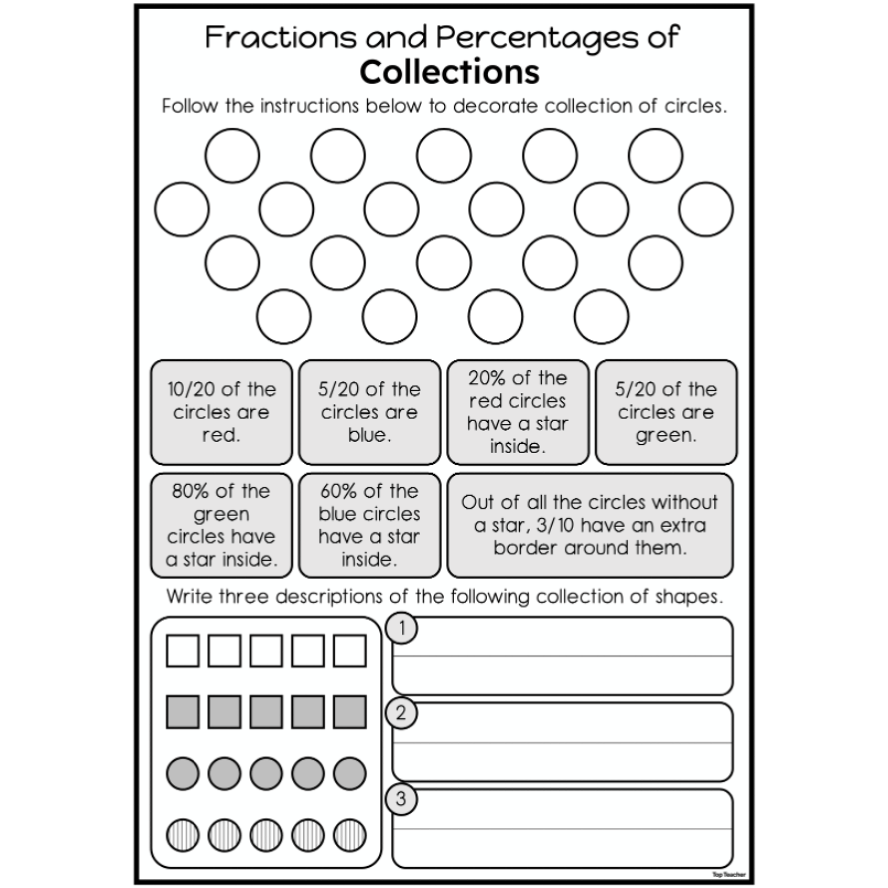Fractions & Percentages of Collections Worksheet - Top Teacher