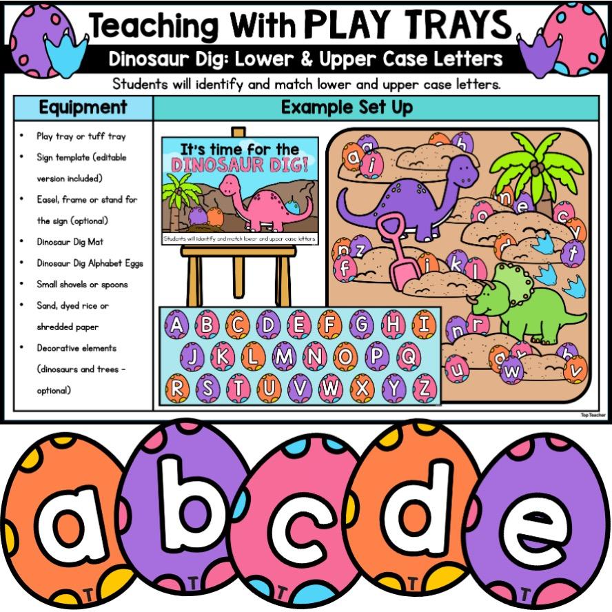 Dinosaur Dig: Matching Lower & Upper Case Letters Play Tray - Top Teacher