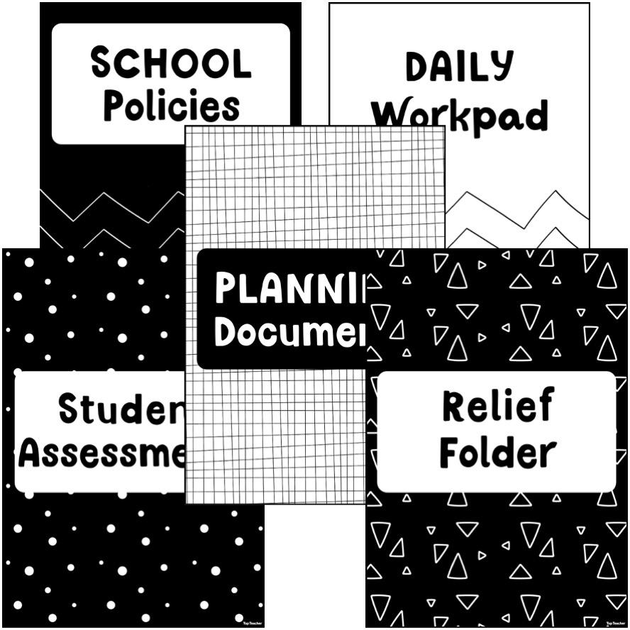 Teacher File Covers & Spines Monochrome - Top Teacher
